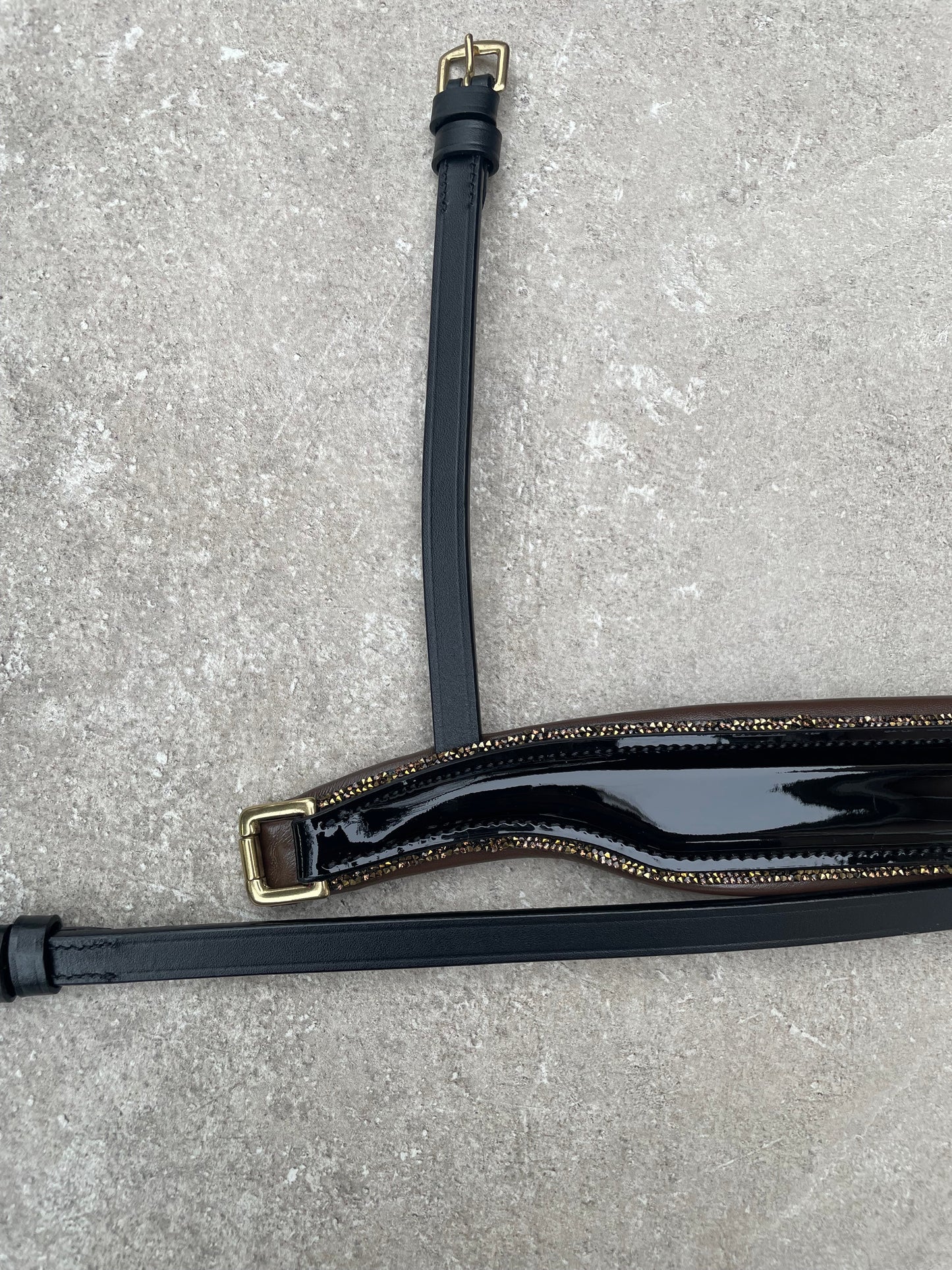 Neusriem Lak leer - Bruin onderlegd - Rocktrim Goud